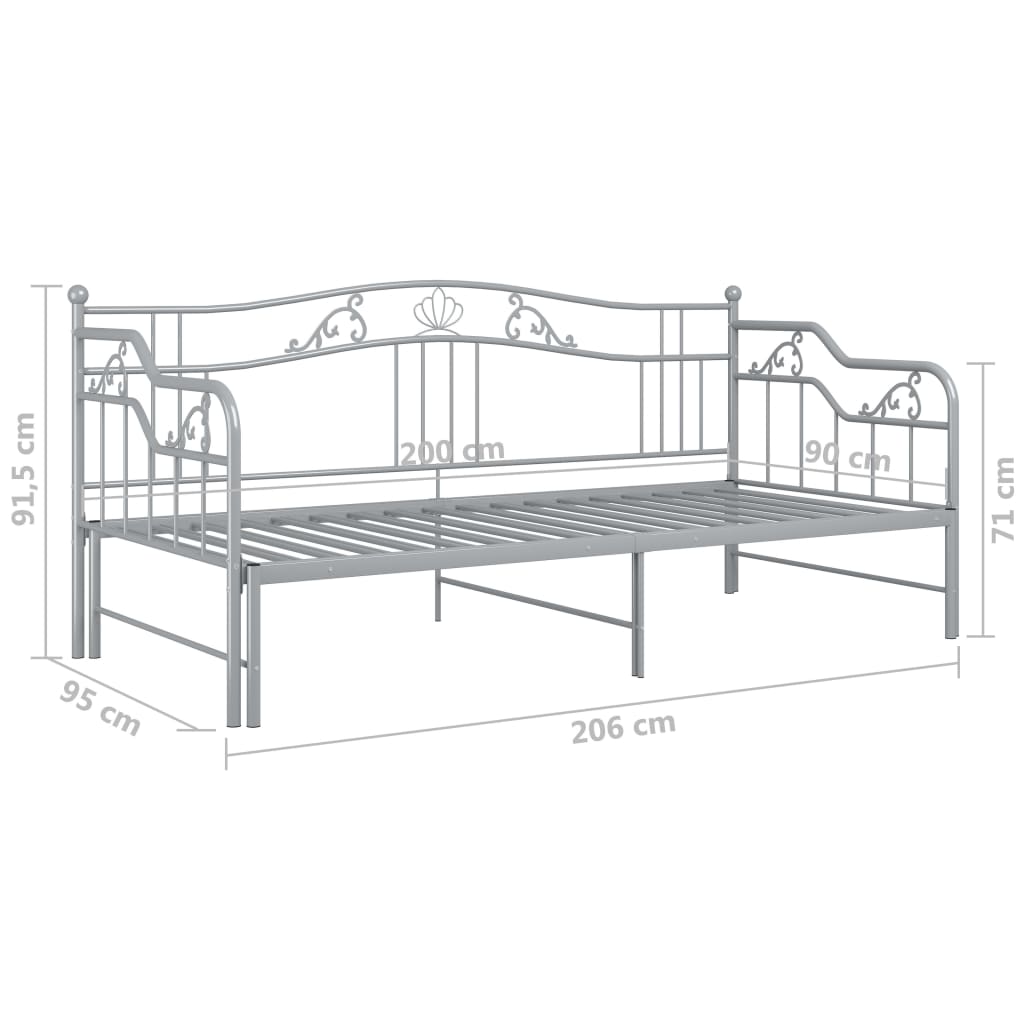 Okvir za krevet na razvlačenje sivi metalni 90 x 200 cm