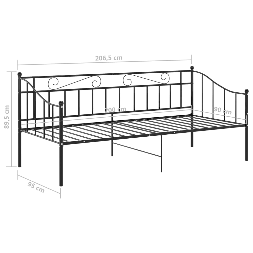 Okvir za krevet na razvlačenje crni metalni 90 x 200 cm