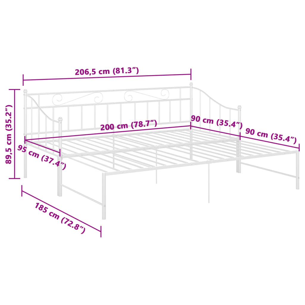 Okvir za krevet na razvlačenje bijeli metalni 90 x 200 cm