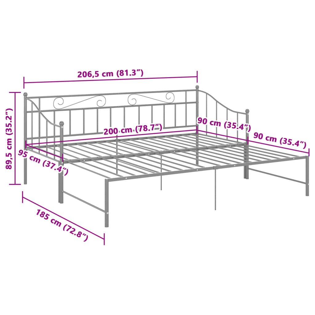 Okvir za krevet na razvlačenje sivi metalni 90 x 200 cm
