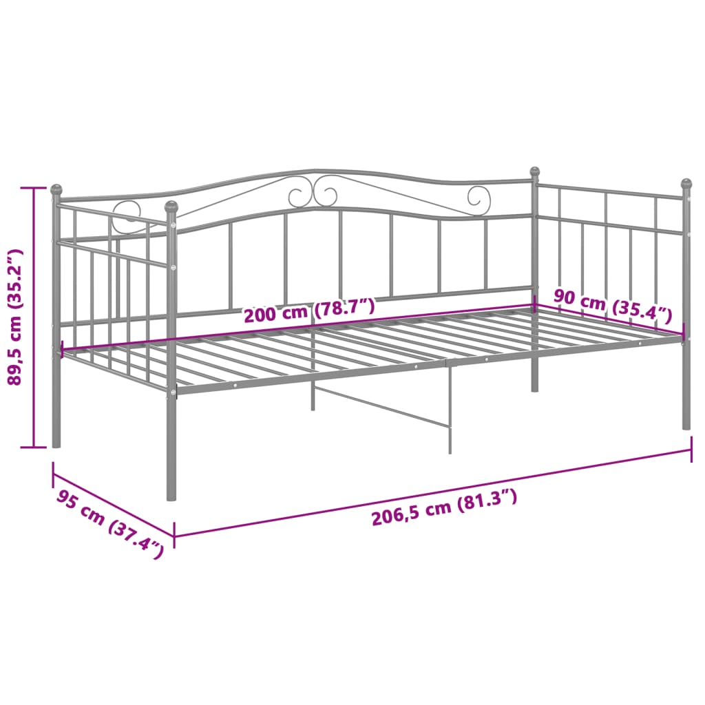 Okvir za krevet na razvlačenje sivi metalni 90 x 200 cm