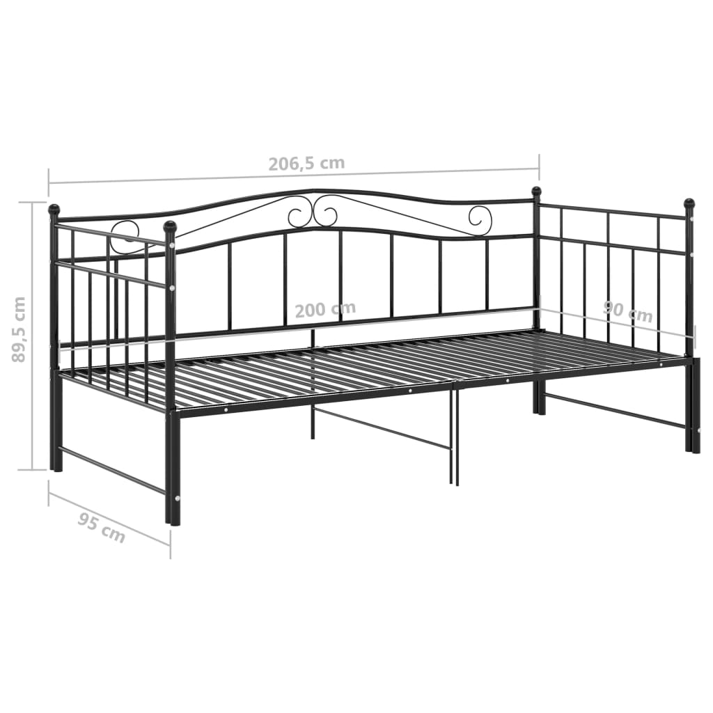 Okvir za krevet na razvlačenje crni metalni 90 x 200 cm