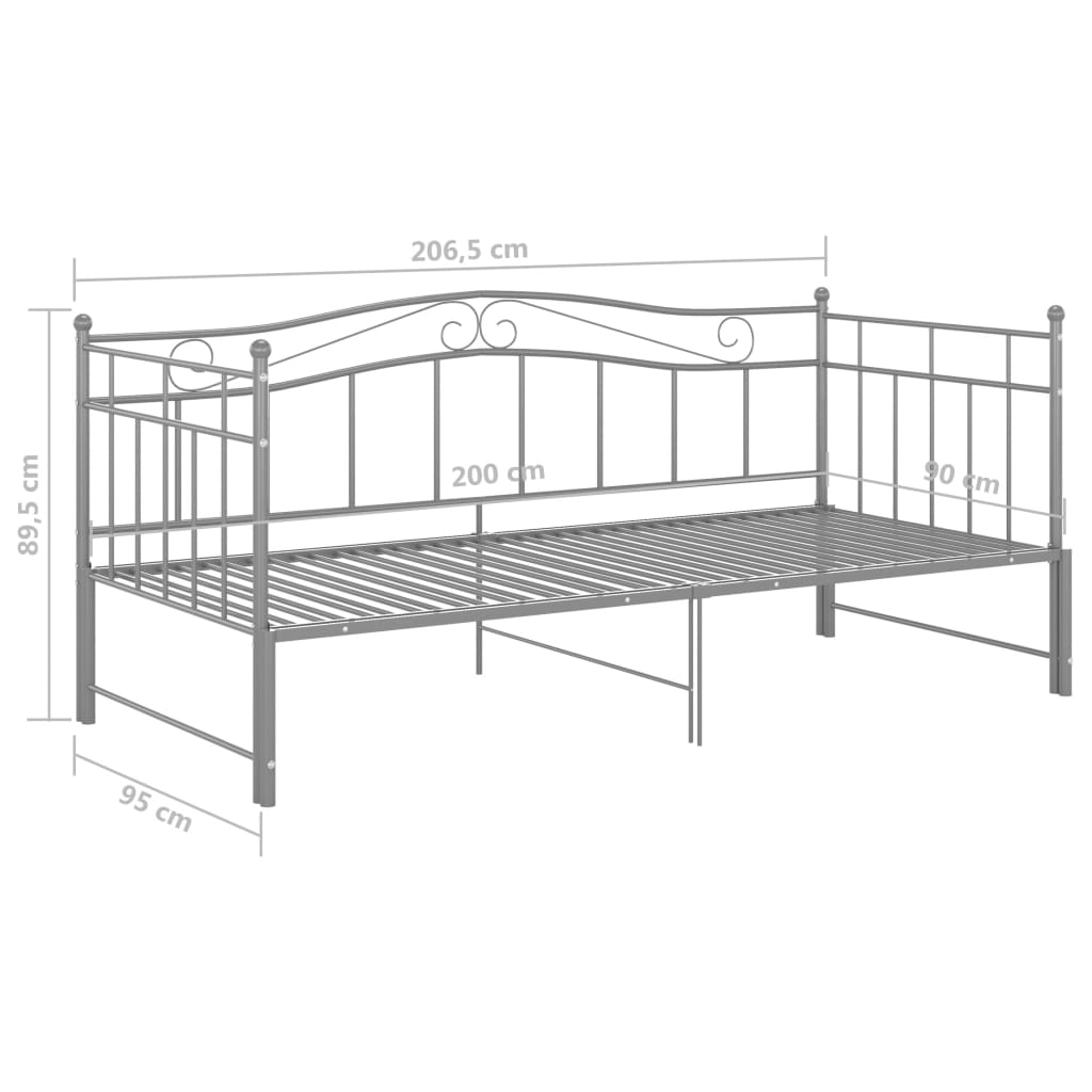 Okvir za krevet na razvlačenje sivi metalni 90 x 200 cm
