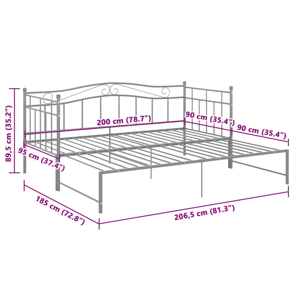 Okvir za krevet na razvlačenje sivi metalni 90 x 200 cm