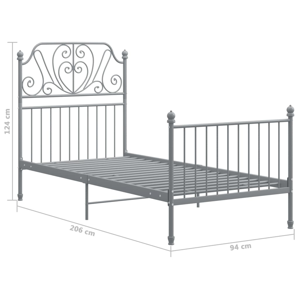 Okvir za krevet sivi metalni 90 x 200 cm
