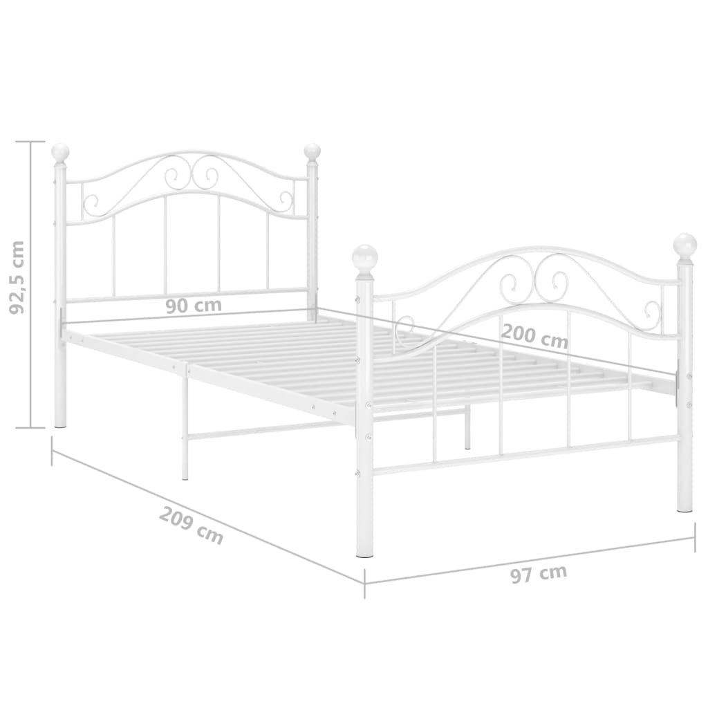 Okvir za krevet bijeli metalni 90 x 200 cm