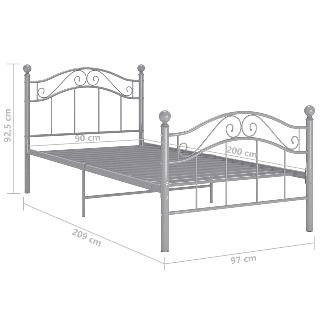 Okvir za krevet sivi metalni 90 x 200 cm