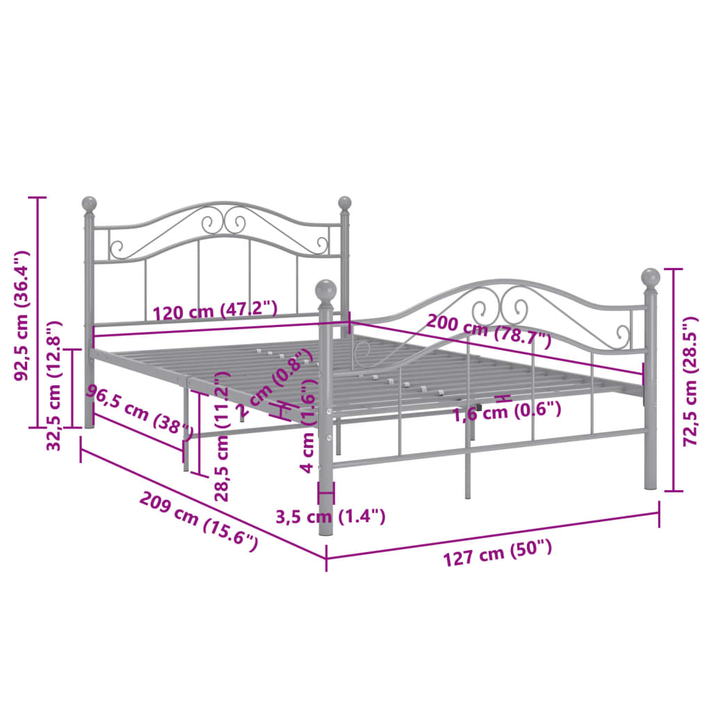 Okvir za krevet sivi metalni 120 x 200 cm