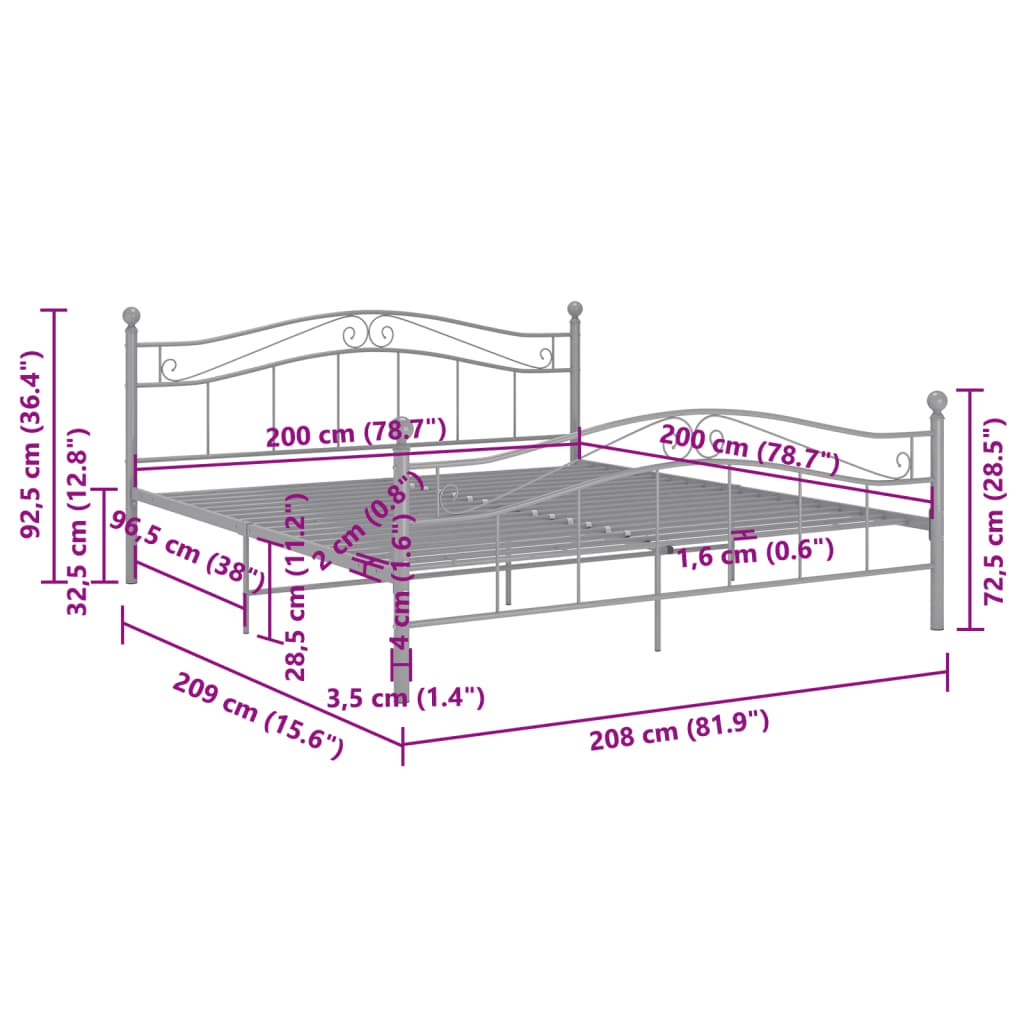 Okvir za krevet sivi metalni 200 x 200 cm