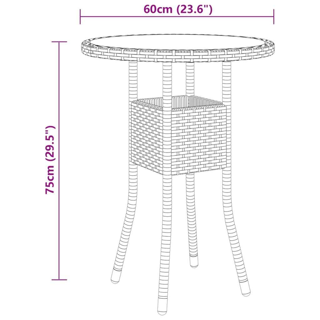 3-dijelni vrtni bistro set od poliratana sivi