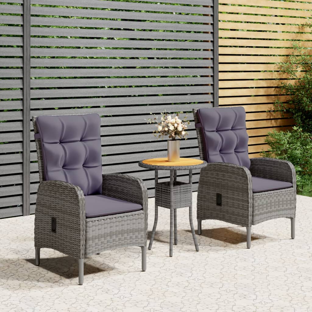 3-dijelni vrtni bistro set od poliratana sivi