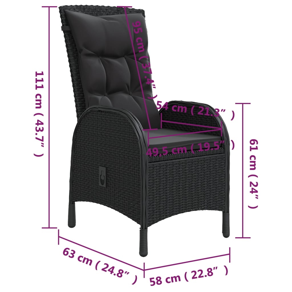3-dijelni vrtni bistro set od poliratana crni