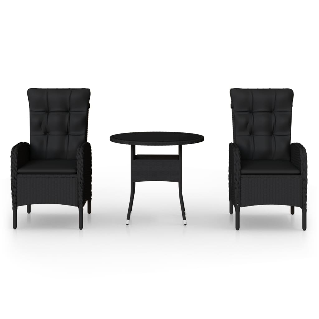 3-dijelni vrtni bistro set od poliratana crni