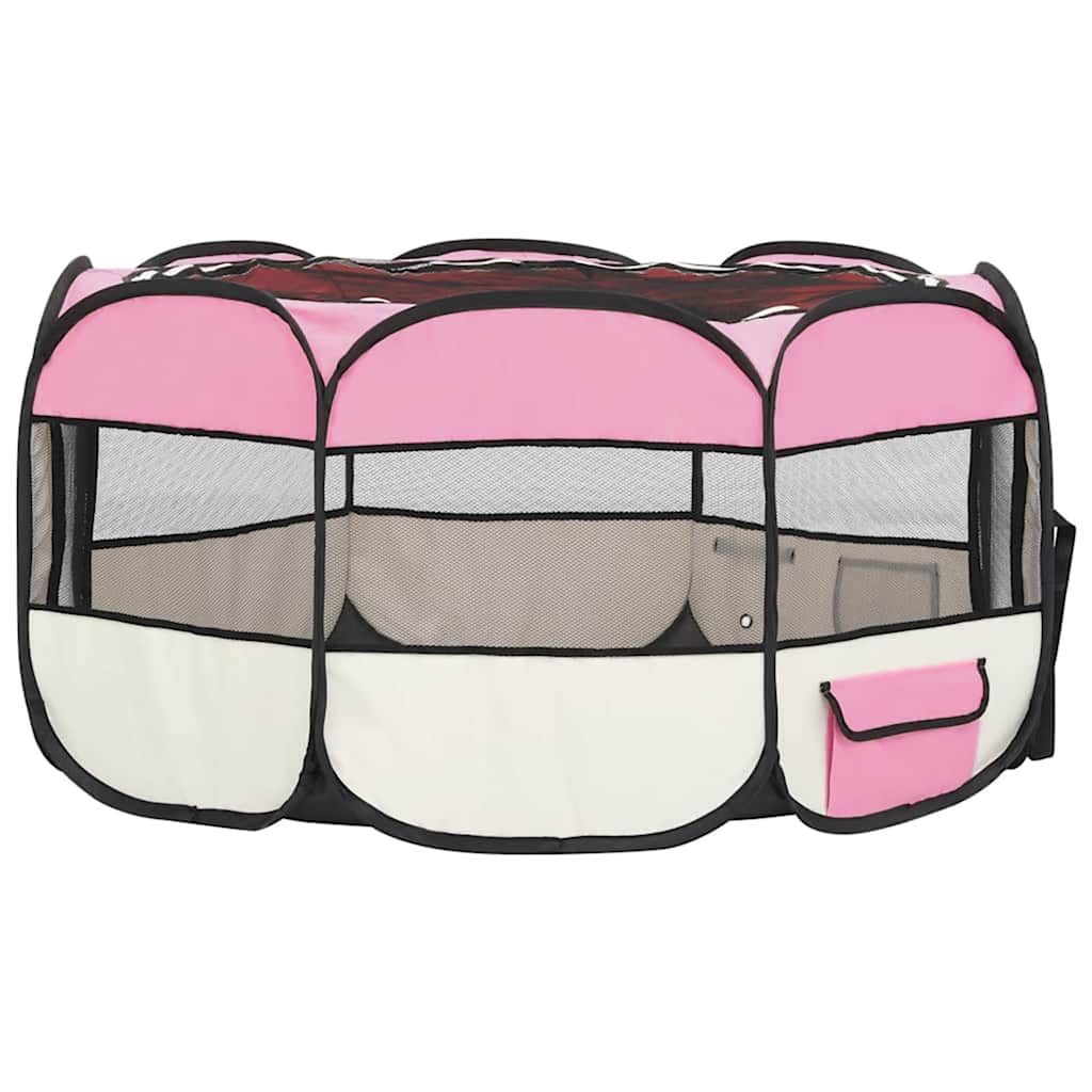 Sklopiva ogradica za pse s torbom za nošenje roza 145x145x61 cm