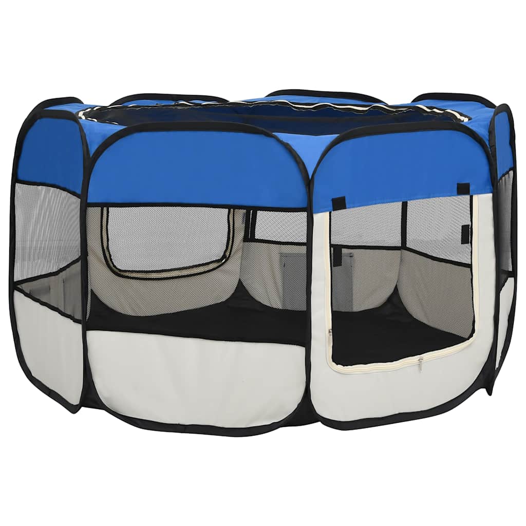 Sklopiva ogradica za pse s torbom plava 110 x 110 x 58 cm