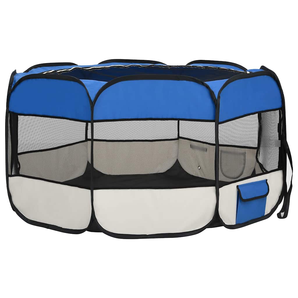 Sklopiva ogradica za pse s torbom plava 125 x 125 x 61 cm