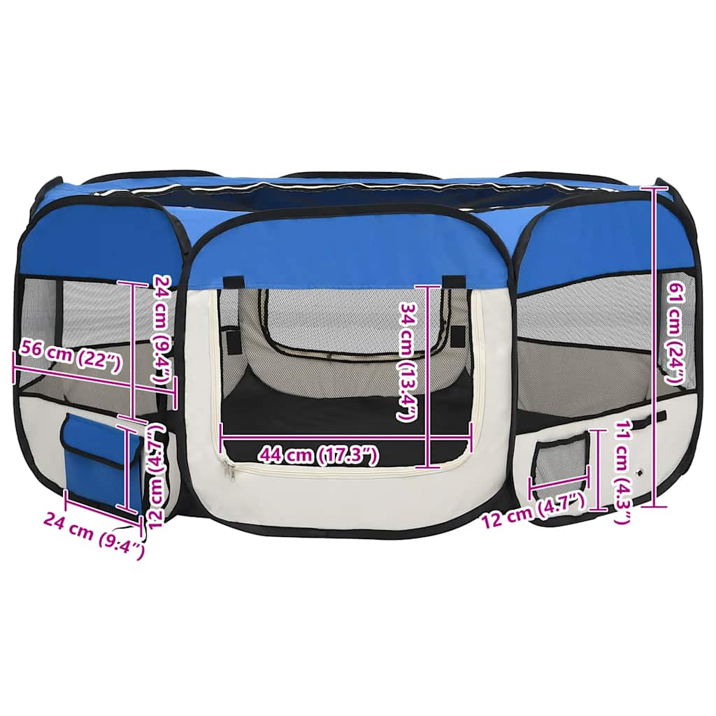 Sklopiva ogradica za pse s torbom plava 145 x 145 x 61 cm