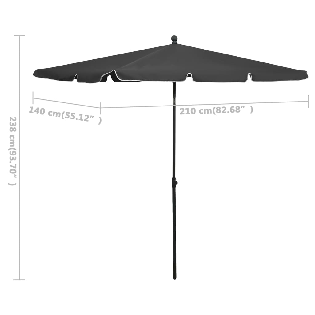 Vrtni suncobran sa šipkom 210 x 140 cm antracit