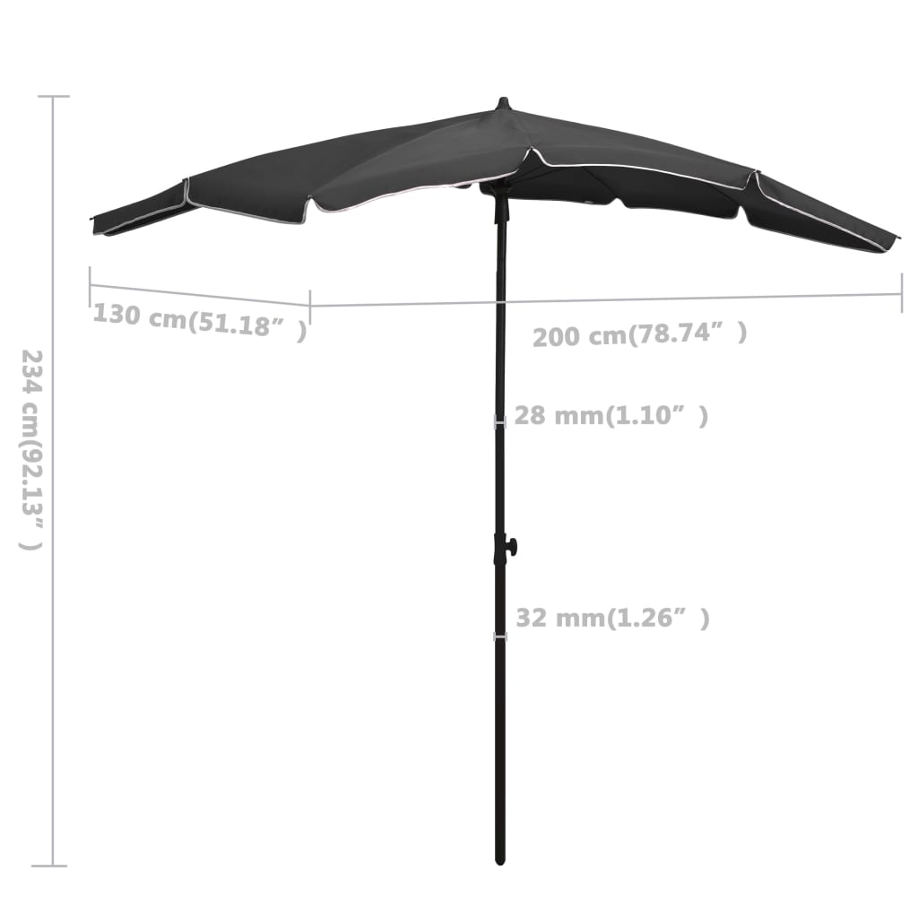 Vrtni suncobran sa stupom 200 x 130 cm antracit