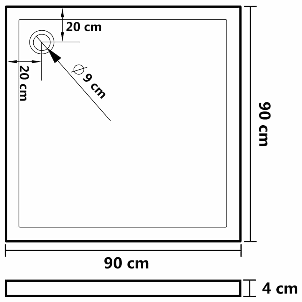 Četvrtasta tuš-kada ABS crna 90 x 90 cm