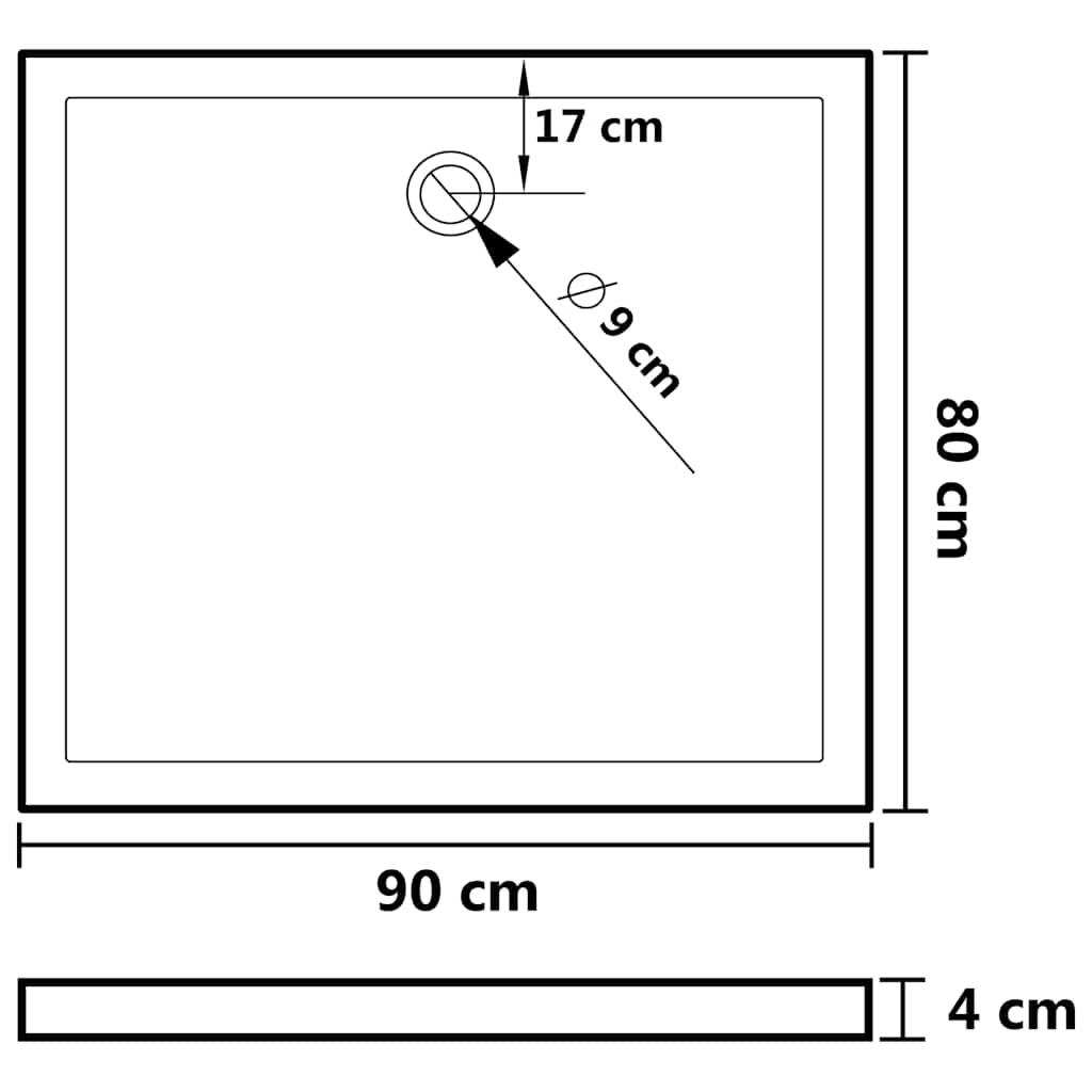 Pravokutna ABS tuš-kada crna 80 x 90 cm