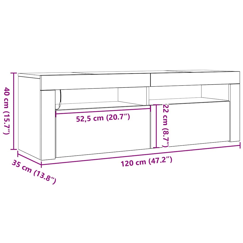 TV ormarić s LED svjetlima bijeli 120 x 35 x 40 cm