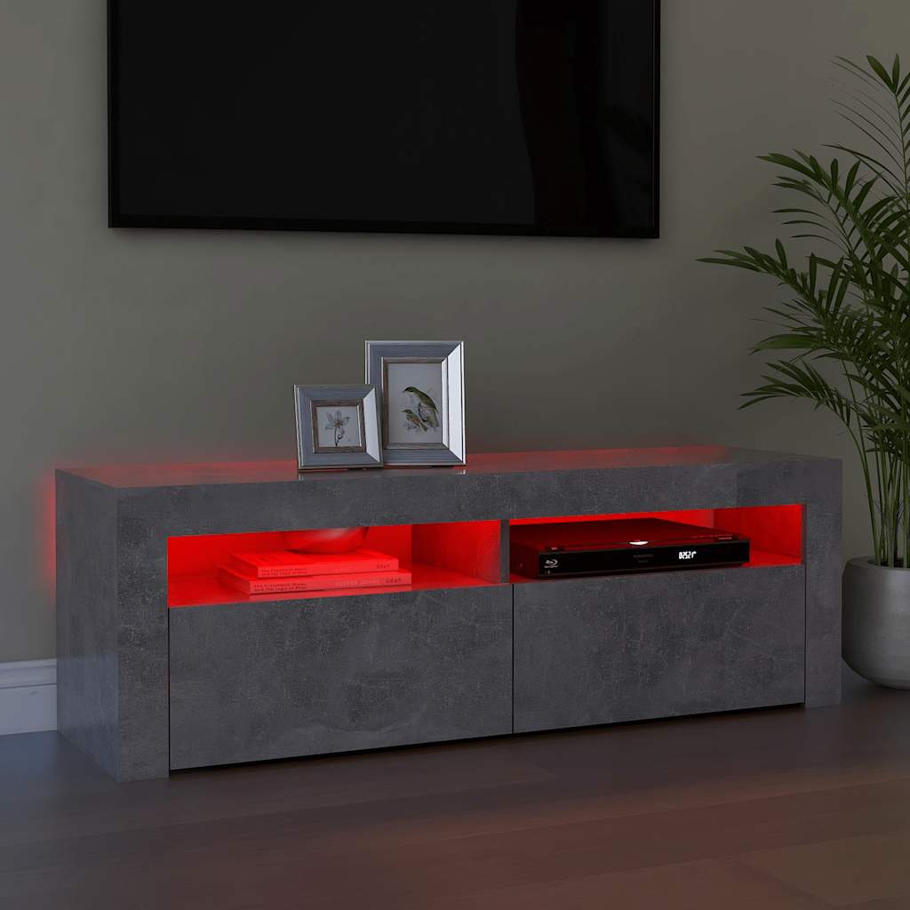 TV ormarić s LED svjetlima siva boja betona 120 x 35 x 40 cm