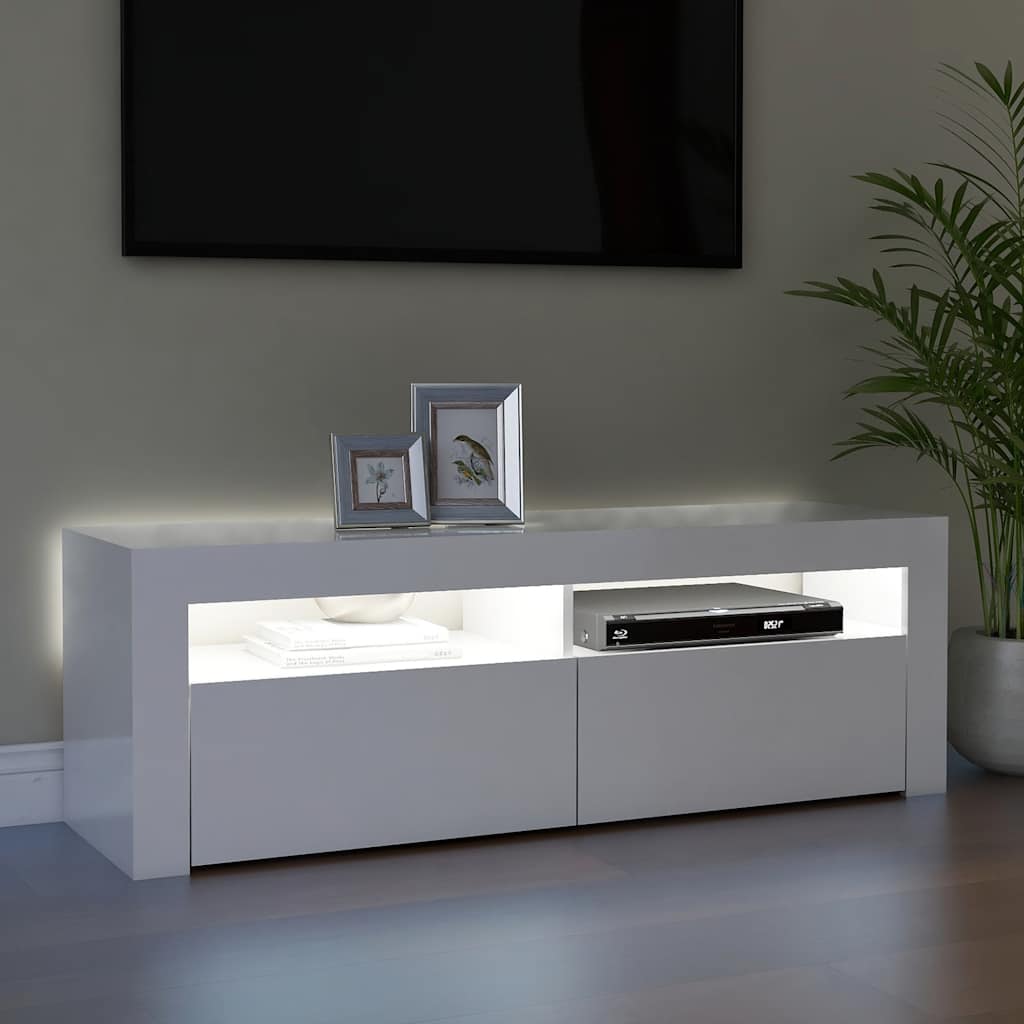 TV ormarić s LED svjetlima visoki sjaj bijeli 120 x 35 x 40 cm