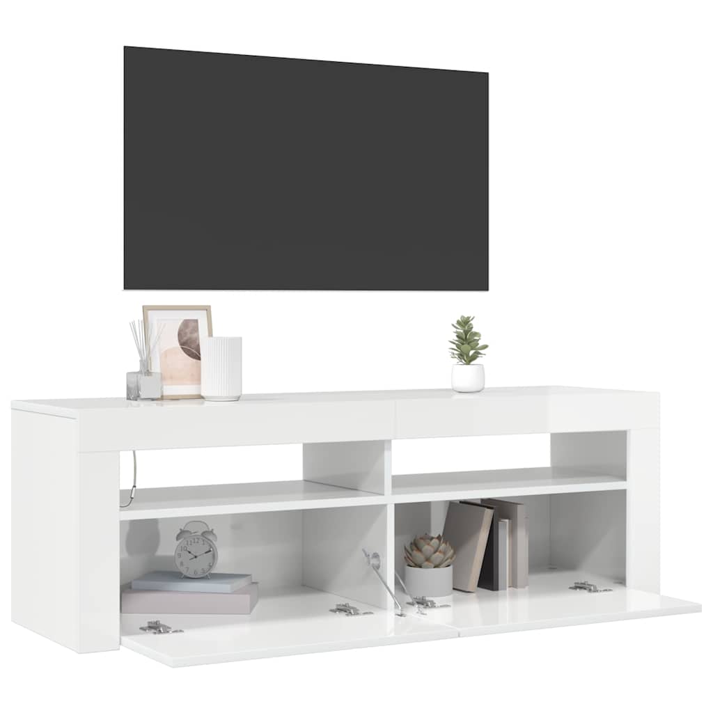 TV ormarić s LED svjetlima visoki sjaj bijeli 120 x 35 x 40 cm