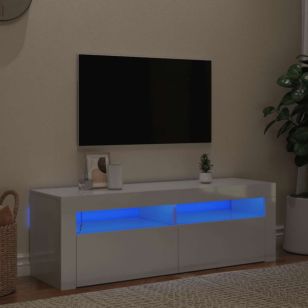 TV ormarić s LED svjetlima visoki sjaj bijeli 120 x 35 x 40 cm