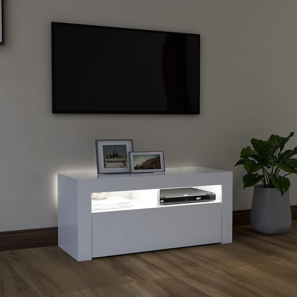 TV ormarić s LED svjetlima bijeli 90 x 35 x 40 cm