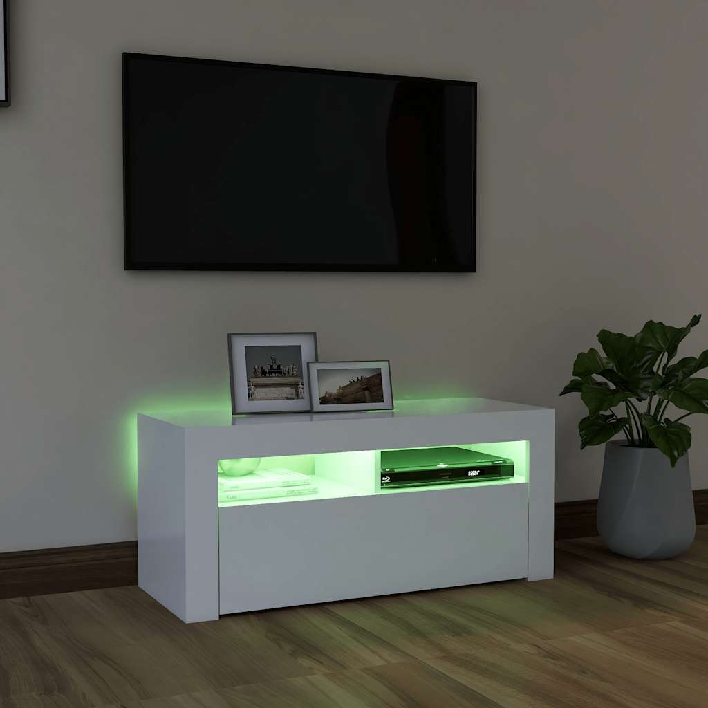 TV ormarić s LED svjetlima bijeli 90 x 35 x 40 cm
