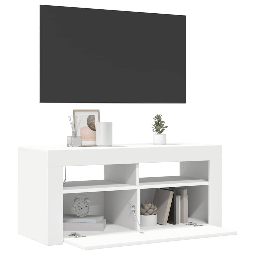TV ormarić s LED svjetlima bijeli 90 x 35 x 40 cm