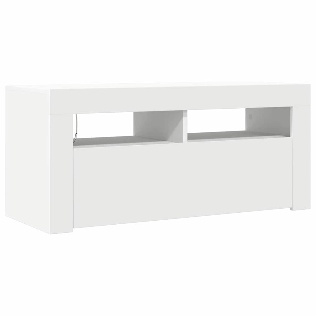 TV ormarić s LED svjetlima bijeli 90 x 35 x 40 cm