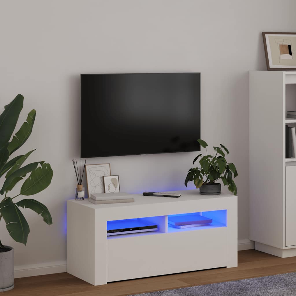 TV ormarić s LED svjetlima bijeli 90 x 35 x 40 cm