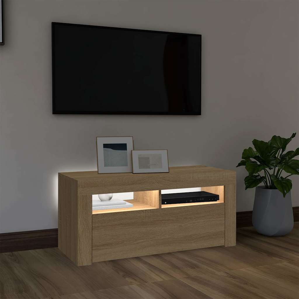 TV ormarić s LED svjetlima boja hrasta sonome 90 x 35 x 40 cm