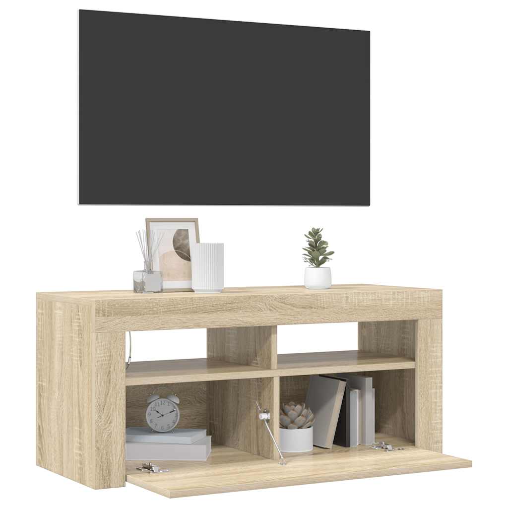 TV ormarić s LED svjetlima boja hrasta sonome 90 x 35 x 40 cm