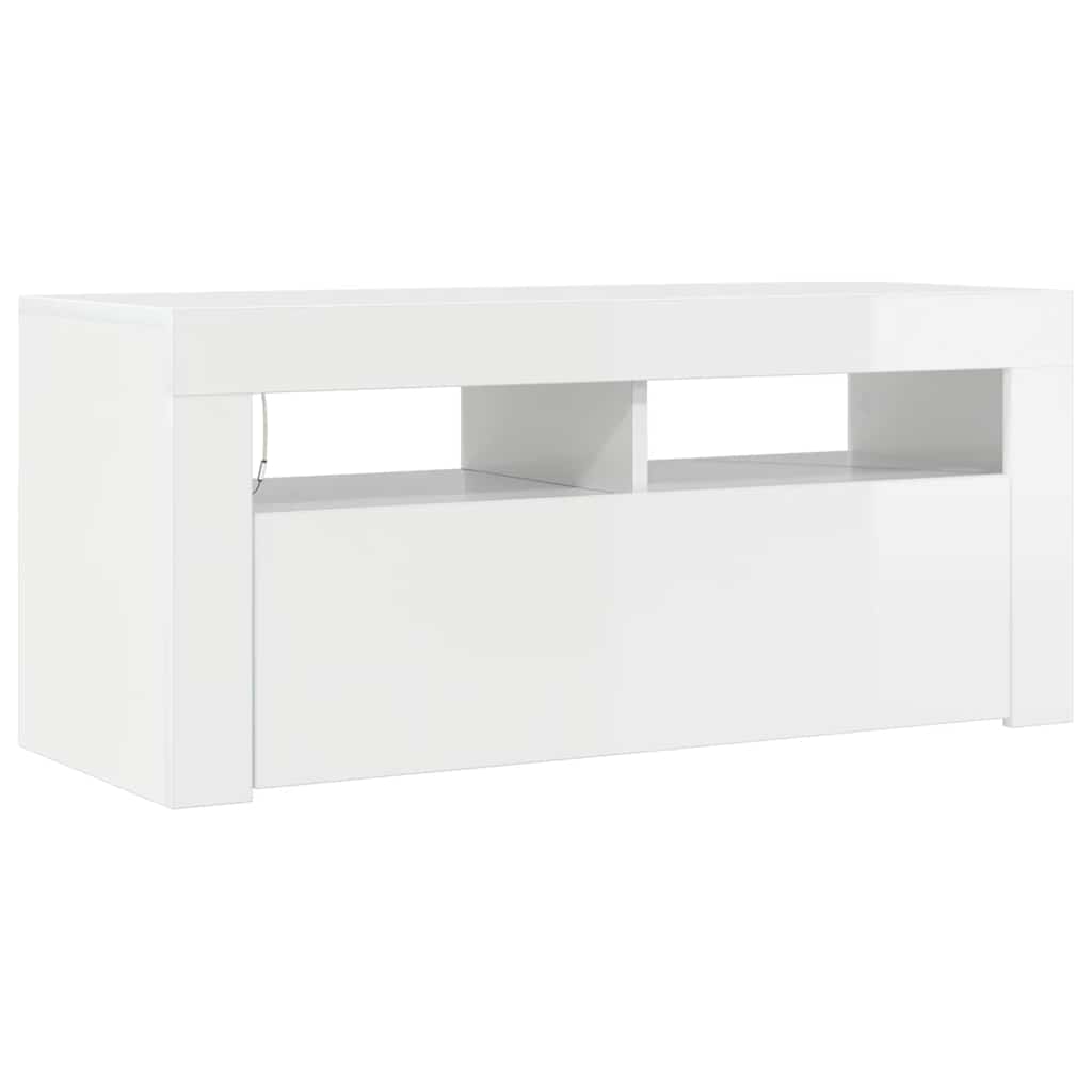 TV ormarić s LED svjetlima visoki sjaj bijeli 90 x 35 x 40 cm