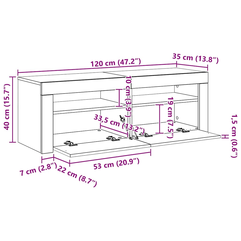 TV ormarić s LED svjetlima bijeli 120 x 35 x 40 cm