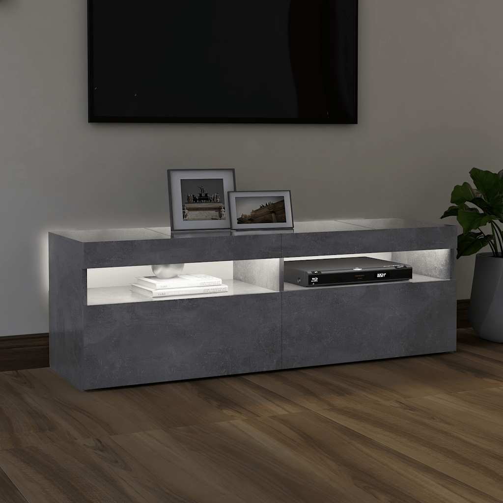 TV ormarić s LED svjetlima siva boja betona 120x35x40 cm