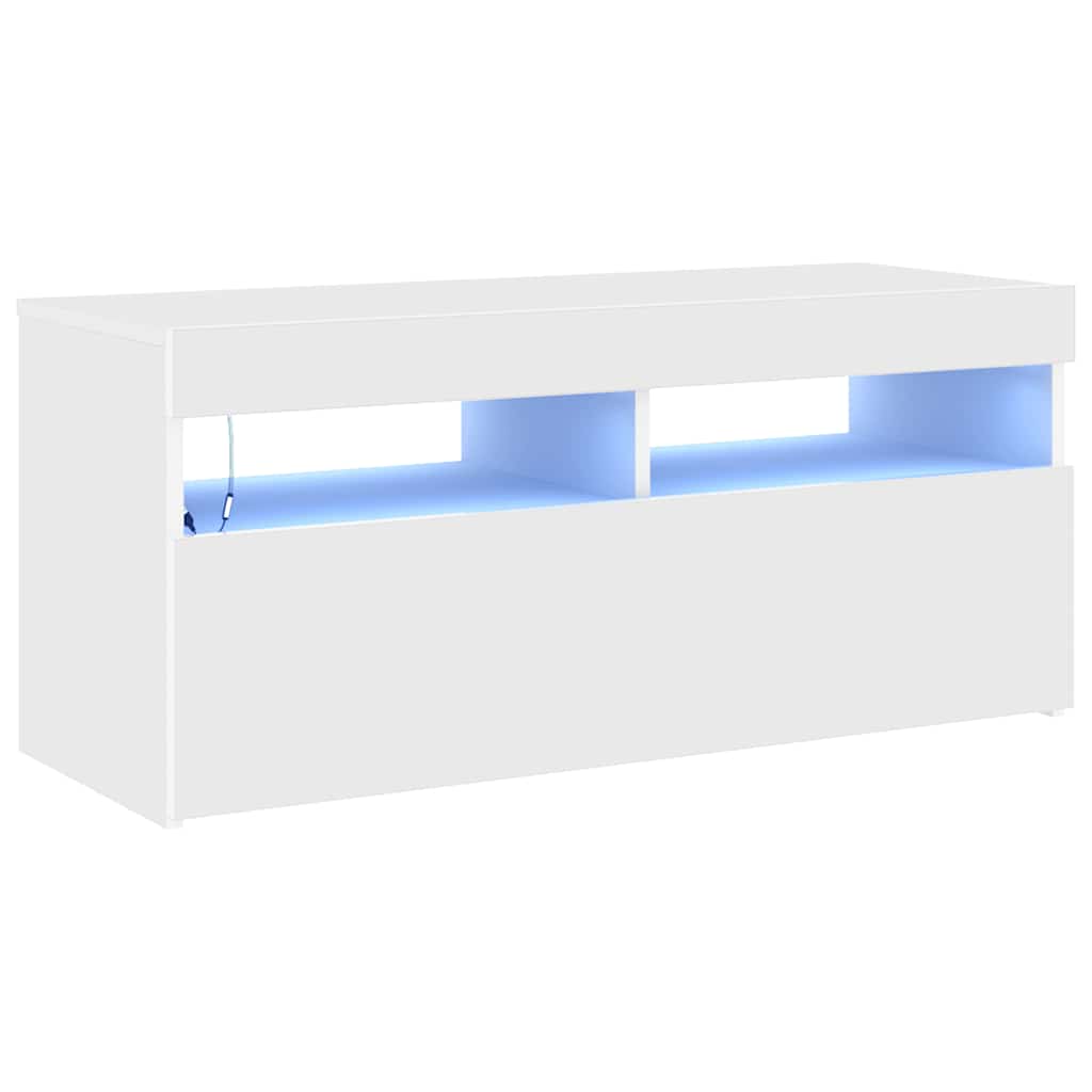 TV ormarić s LED svjetlima bijeli 90x35x40 cm