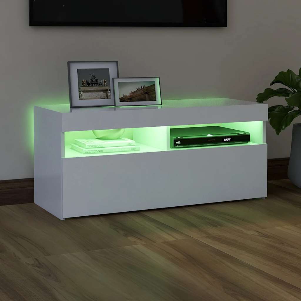 TV ormarić s LED svjetlima bijeli 90x35x40 cm