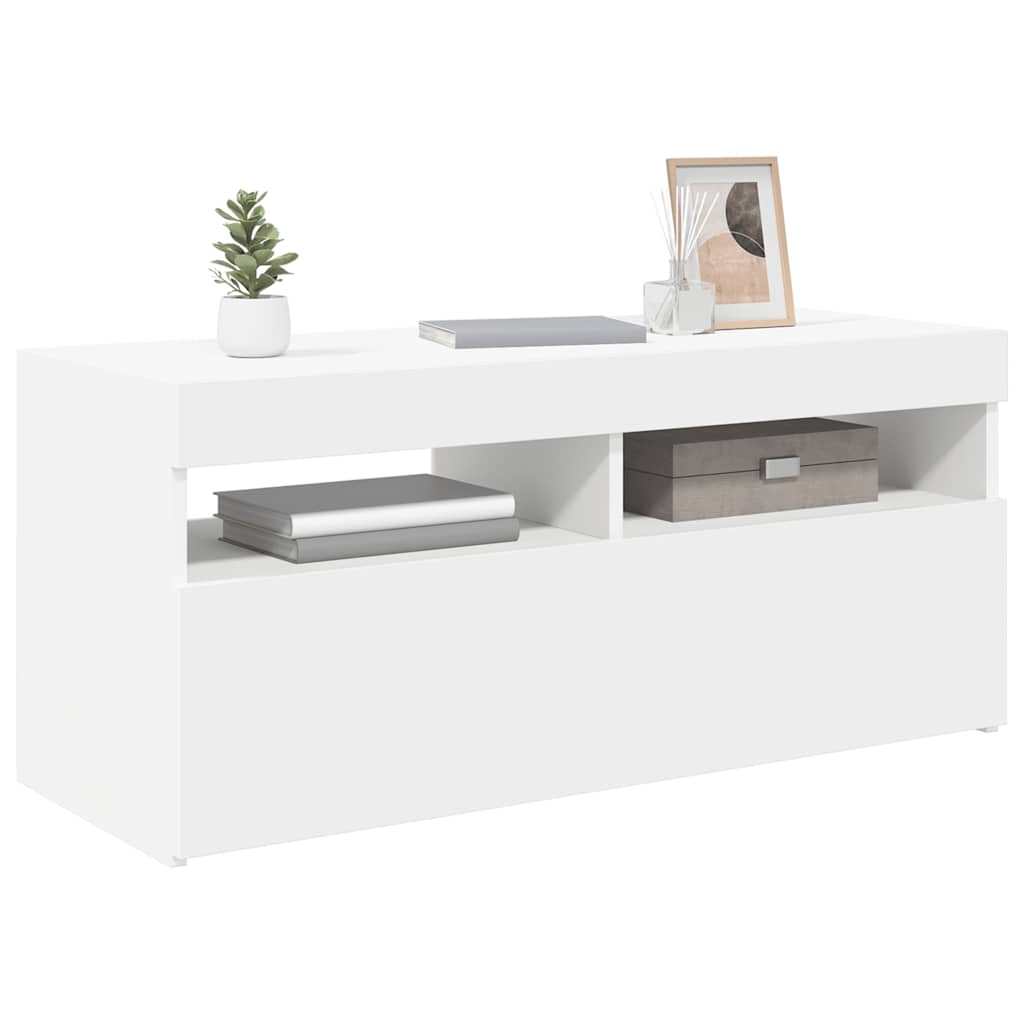 TV ormarić s LED svjetlima bijeli 90x35x40 cm