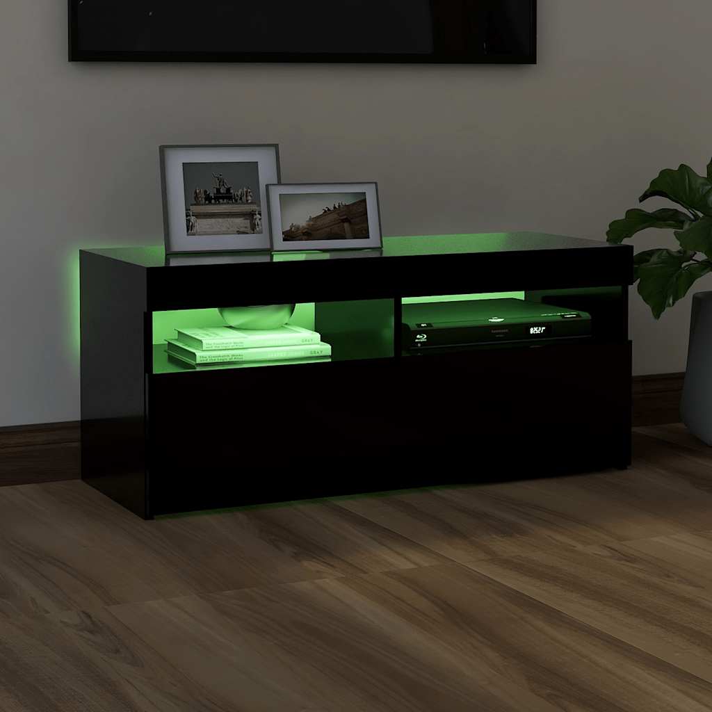 TV ormarić s LED svjetlima crni 90x35x40 cm