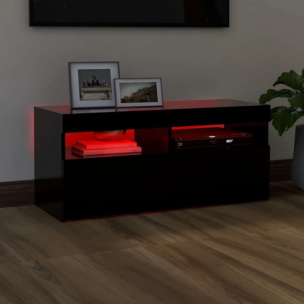 TV ormarić s LED svjetlima crni 90x35x40 cm