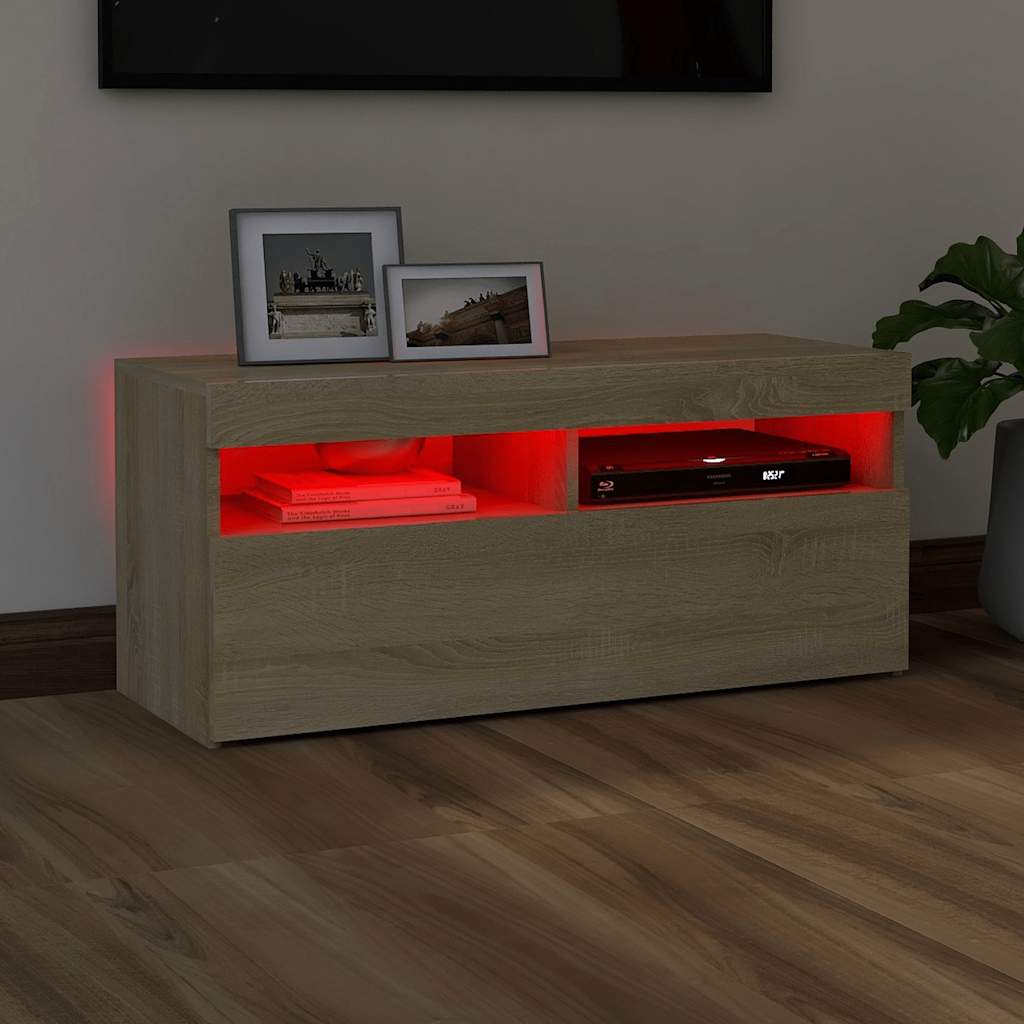 TV ormarić s LED svjetlima boja hrasta sonome 90x35x40 cm