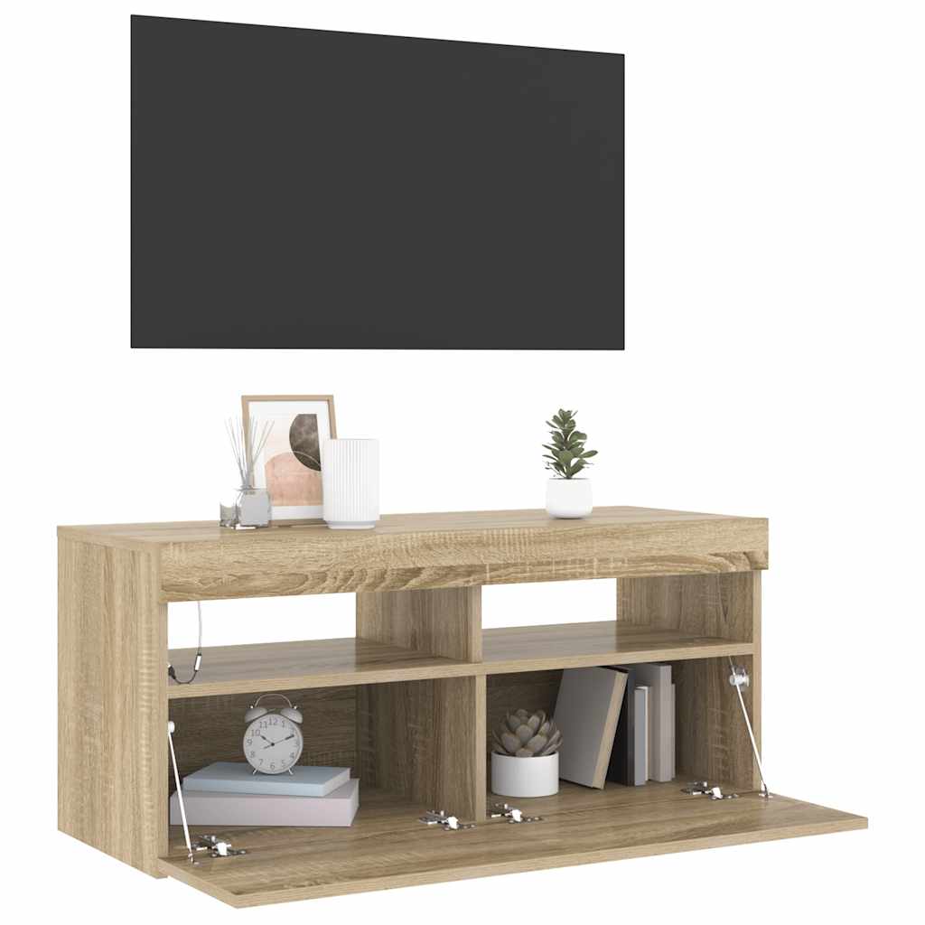 TV ormarić s LED svjetlima boja hrasta sonome 90x35x40 cm
