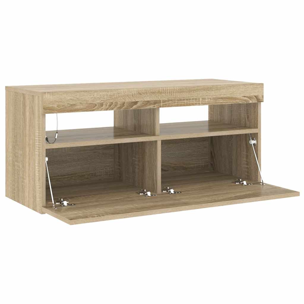 TV ormarić s LED svjetlima boja hrasta sonome 90x35x40 cm