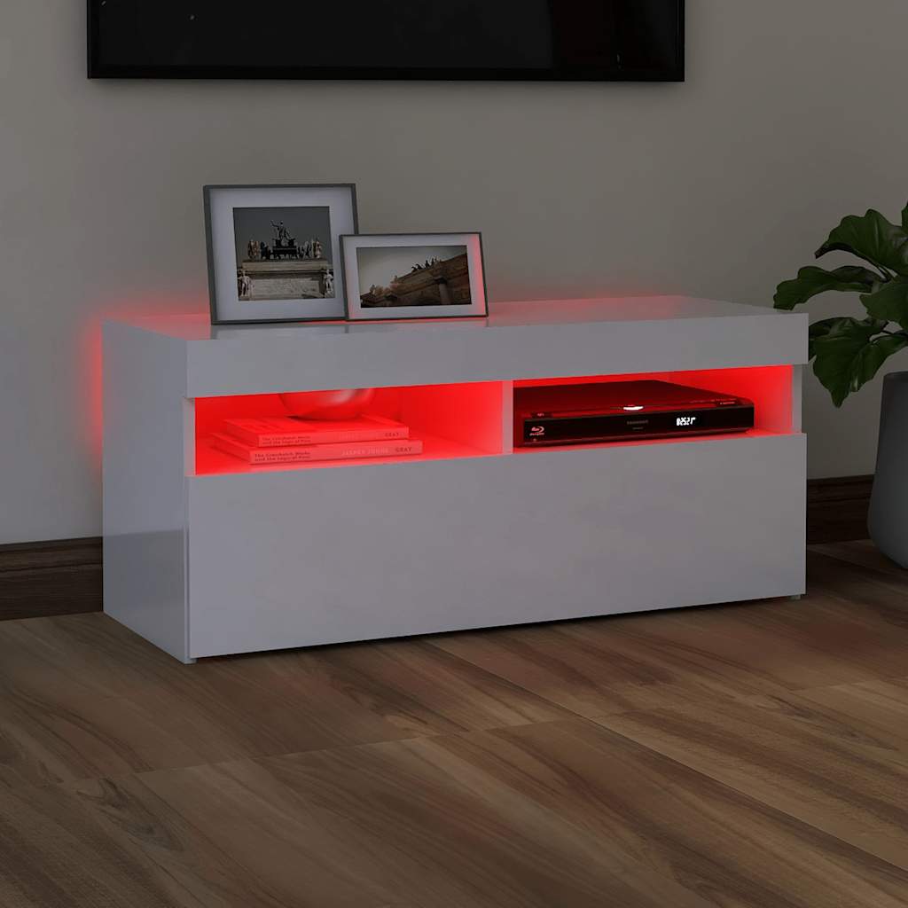 TV ormarić s LED svjetlima visoki sjaj bijeli 90x35x40 cm