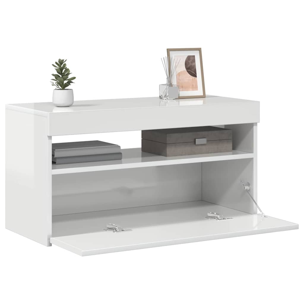 TV ormarić s LED svjetlima visoki sjaj bijeli 75 x 35 x 40 cm
